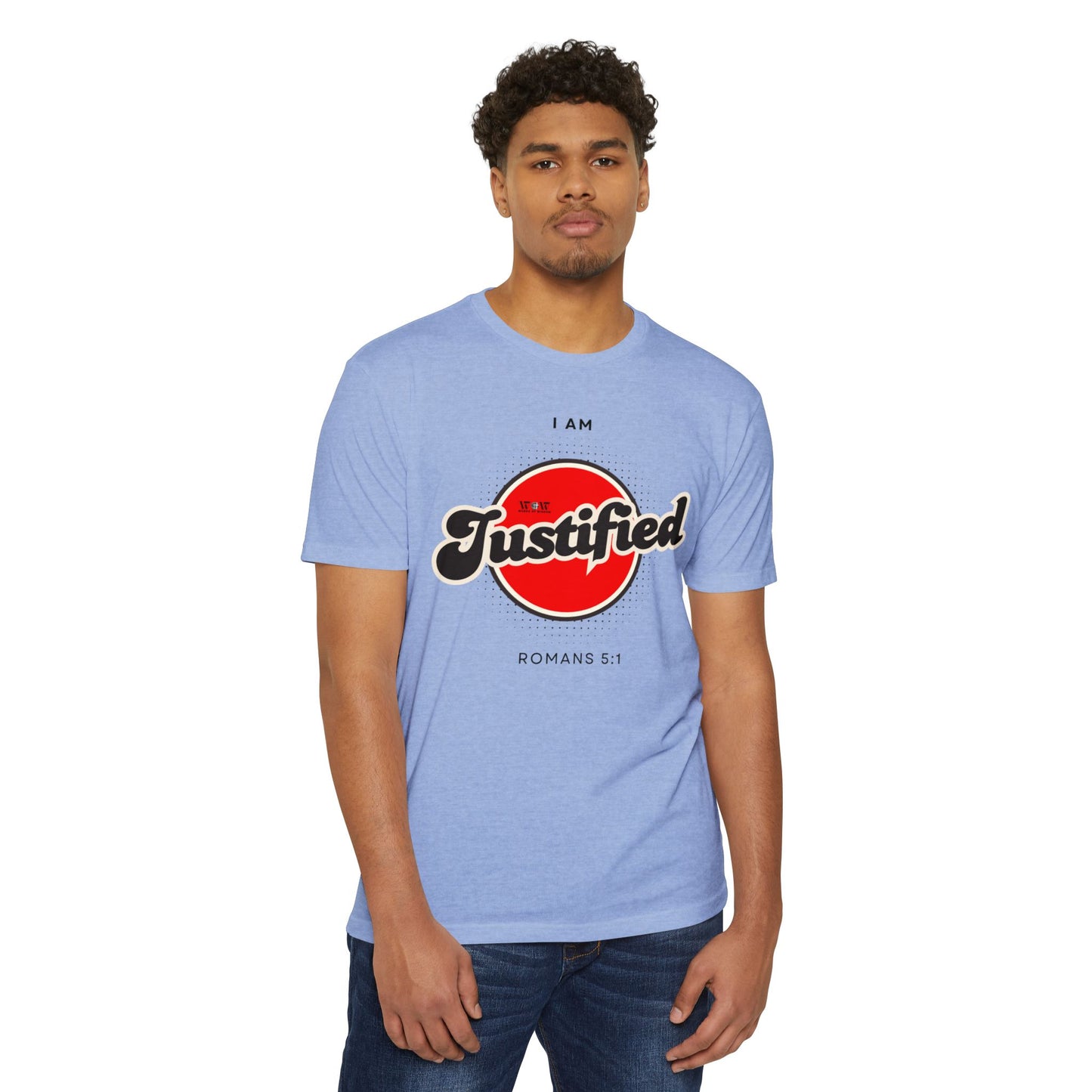 Justified Romans 5:1 Christian T-Shirt — I Am Collection — Wear the Identity Heaven Spoke Over You