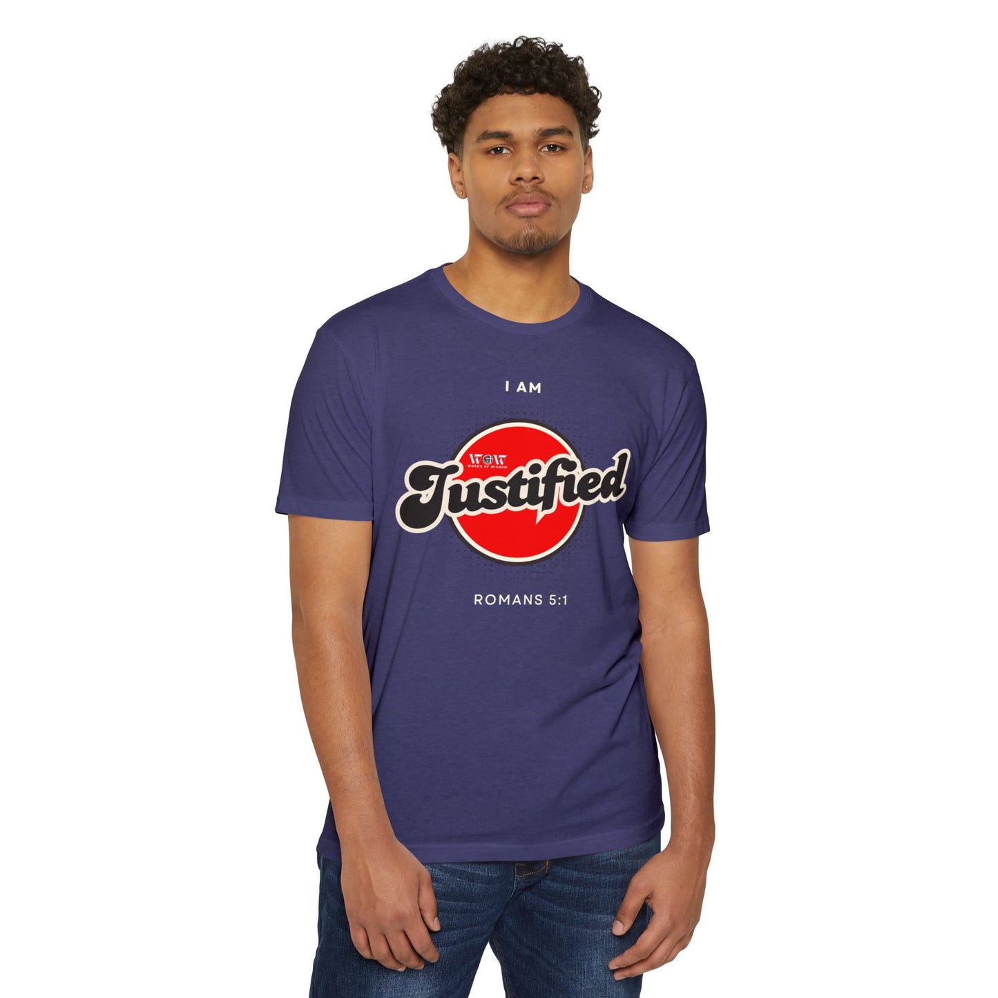 Justified Romans 5:1 Christian T-Shirt — I Am Collection — Wear the Identity Heaven Spoke Over You