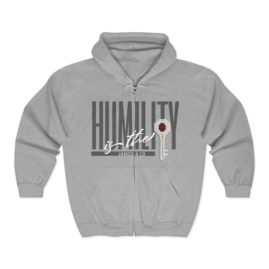 Humility Is The Key Zip Hoodie — Christian Faith Sweatshirt (James 4:10)