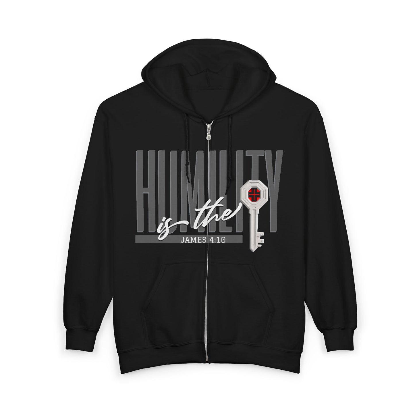 Humility Is The Key Zip Hoodie — Christian Faith Sweatshirt (James 4:10)
