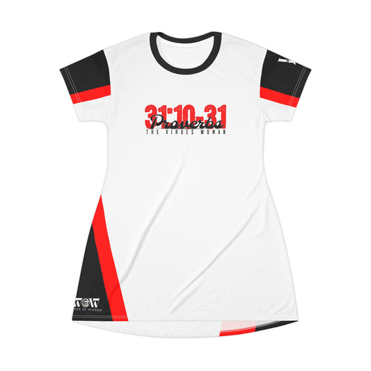 Red, Black & White Proverbs 31:10-31 T‑Shirt Dress — ‘God The Beginning And The End’— WoW — Words of Wisdom