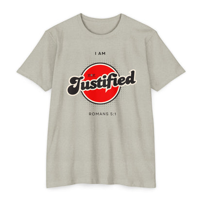 Justified Romans 5:1 Christian T-Shirt — I Am Collection — Wear the Identity Heaven Spoke Over You