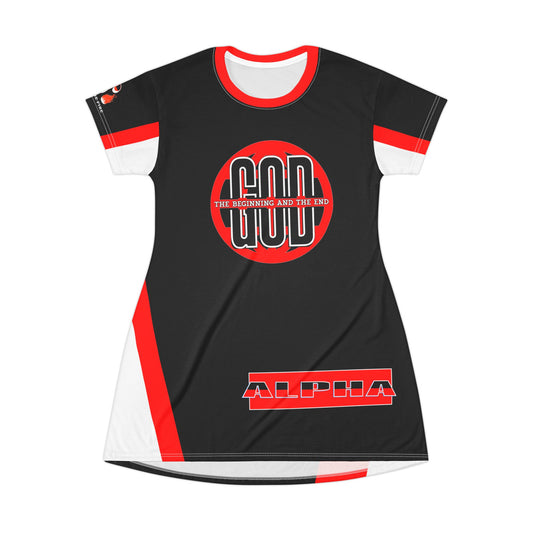 Alpha Red & Black Black T‑Shirt Dress — ‘God The Beginning And The End’—LIT🔥 — Living In The Fire™