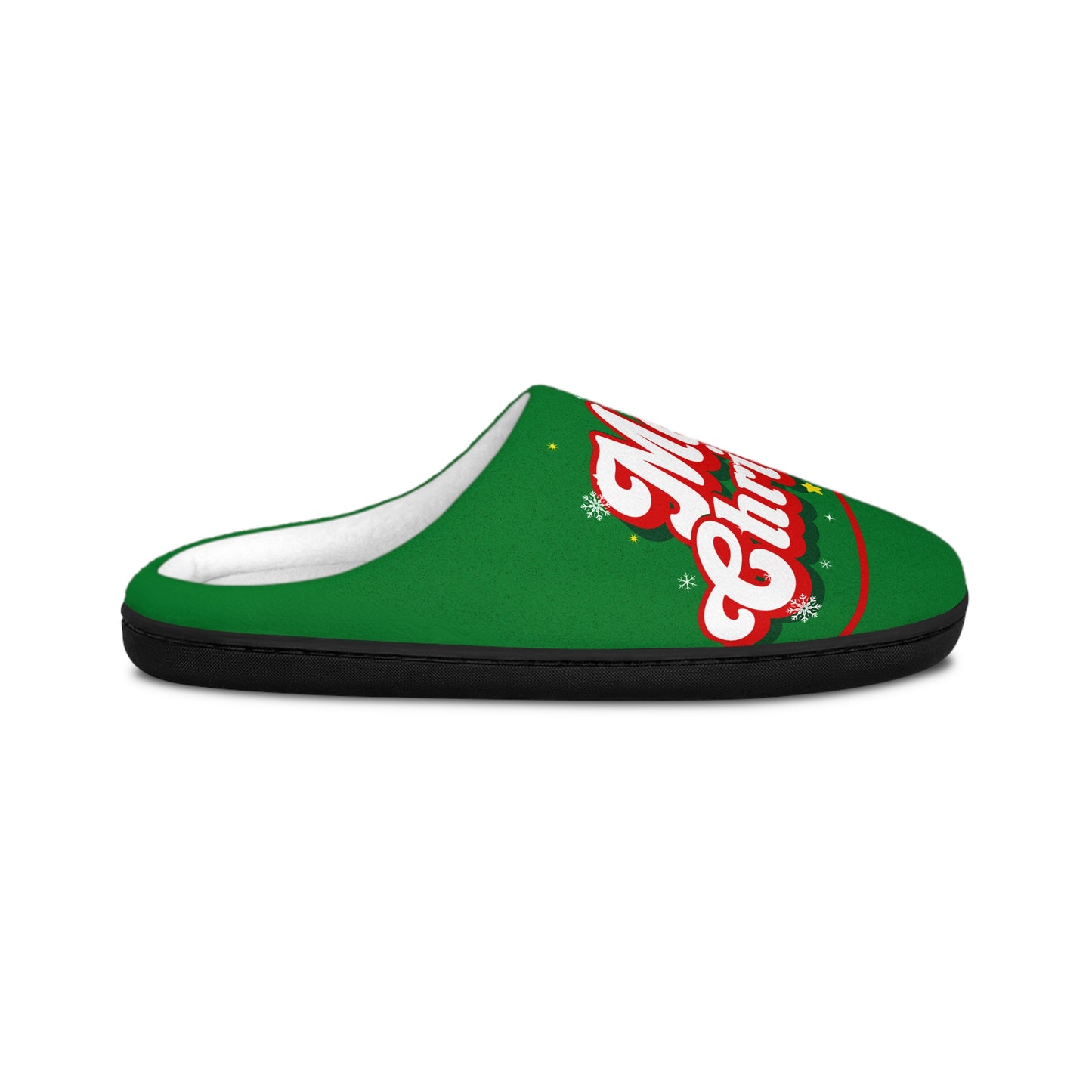 Men's Christmas Indoor Slippers — Green "Merry Christmas" Holiday House Shoes