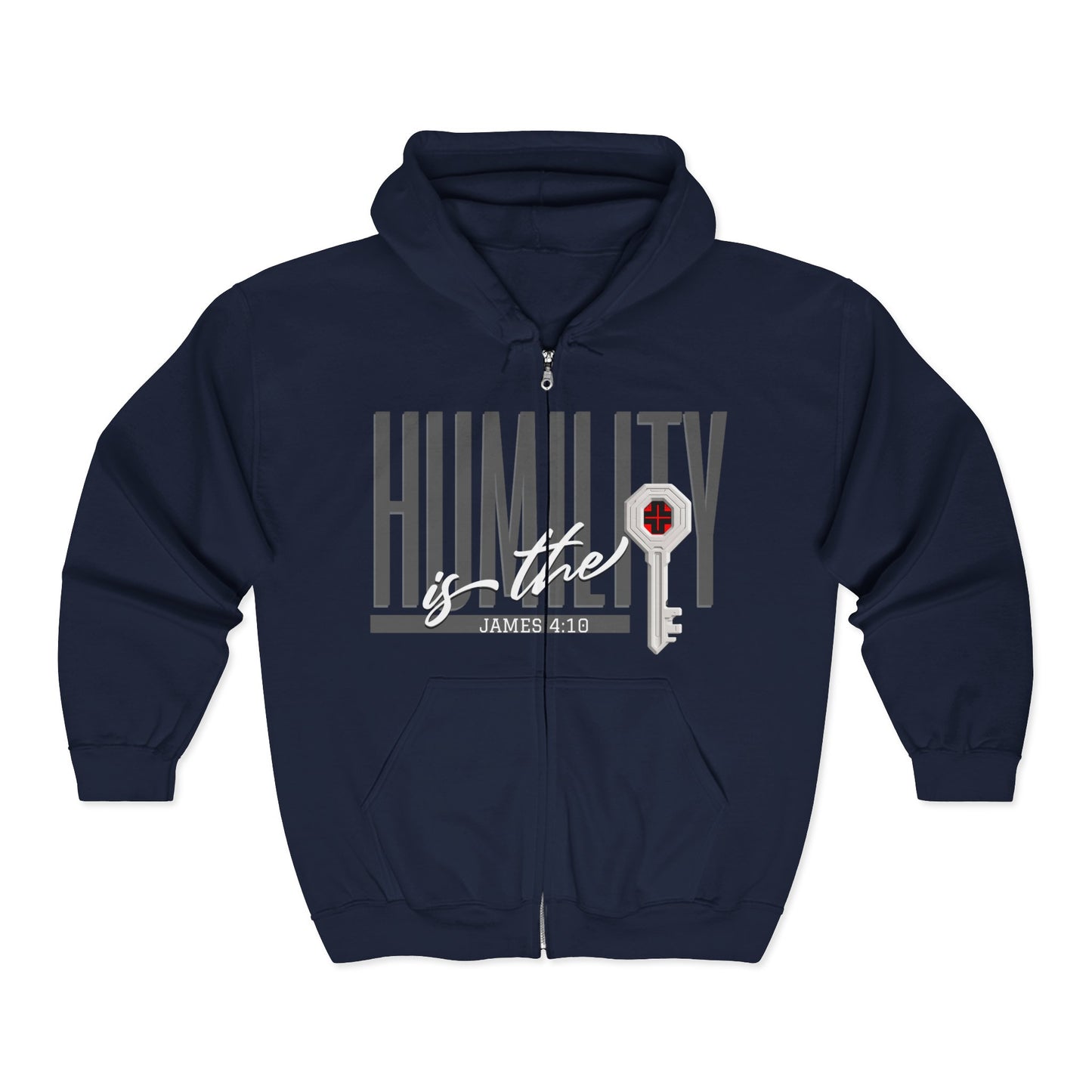 Humility Is The Key Zip Hoodie — Christian Faith Sweatshirt (James 4:10)