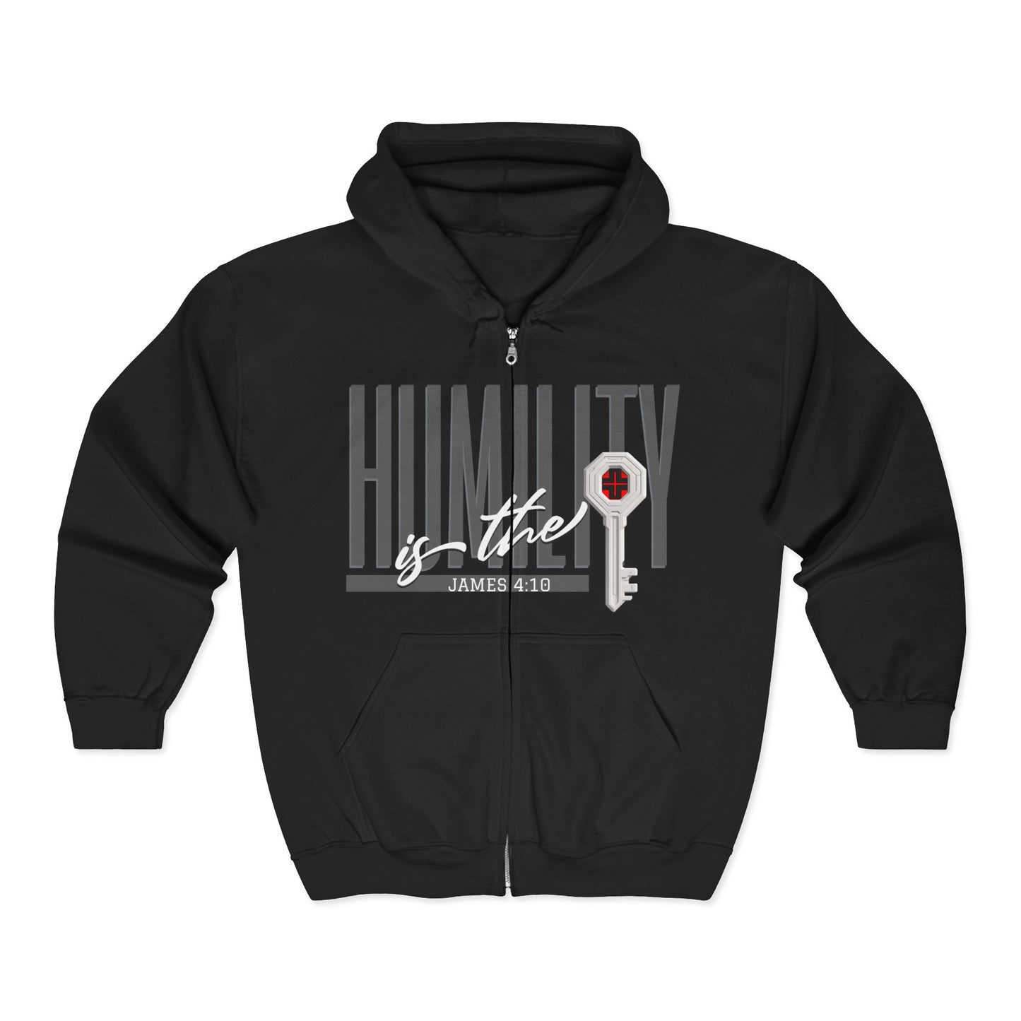 Humility Is The Key Zip Hoodie — Christian Faith Sweatshirt (James 4:10)