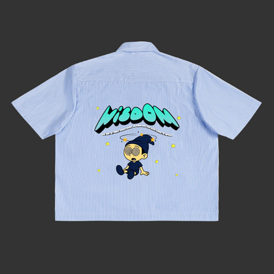 Gold-Star Wisdom Oversized Vertical Stripe Boxy Button-Down Shirt