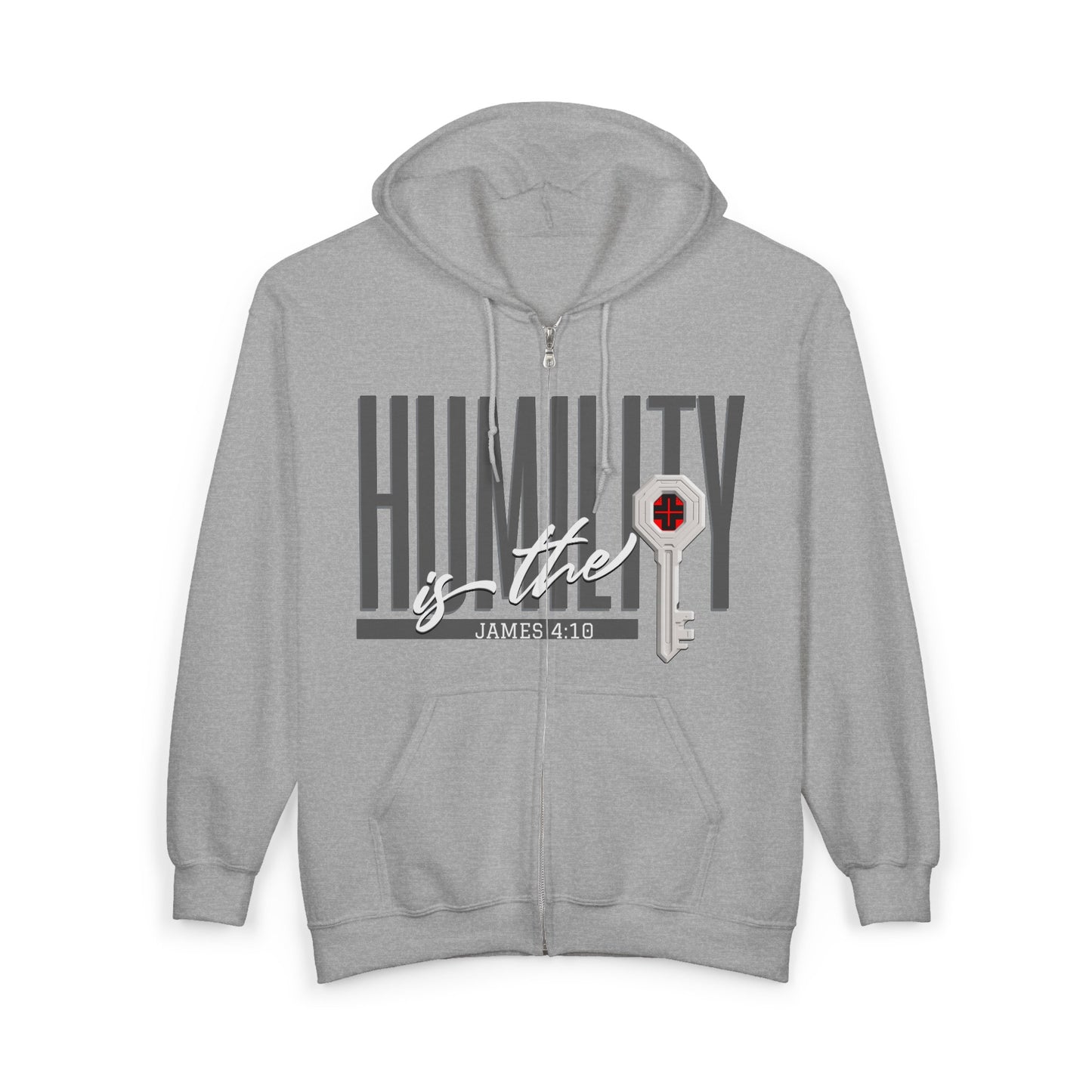 Humility Is The Key Zip Hoodie — Christian Faith Sweatshirt (James 4:10)