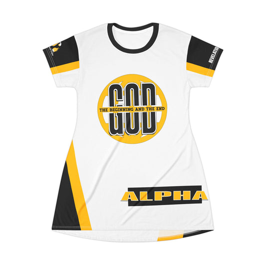Black & Yellow Alpha T‑Shirt Dress — ‘God The Beginning And The End’— LIT🔥— Living In The Fire™