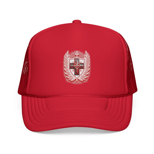 Trucker Cap — Vintage Crest Cross Emblem Mesh Hat