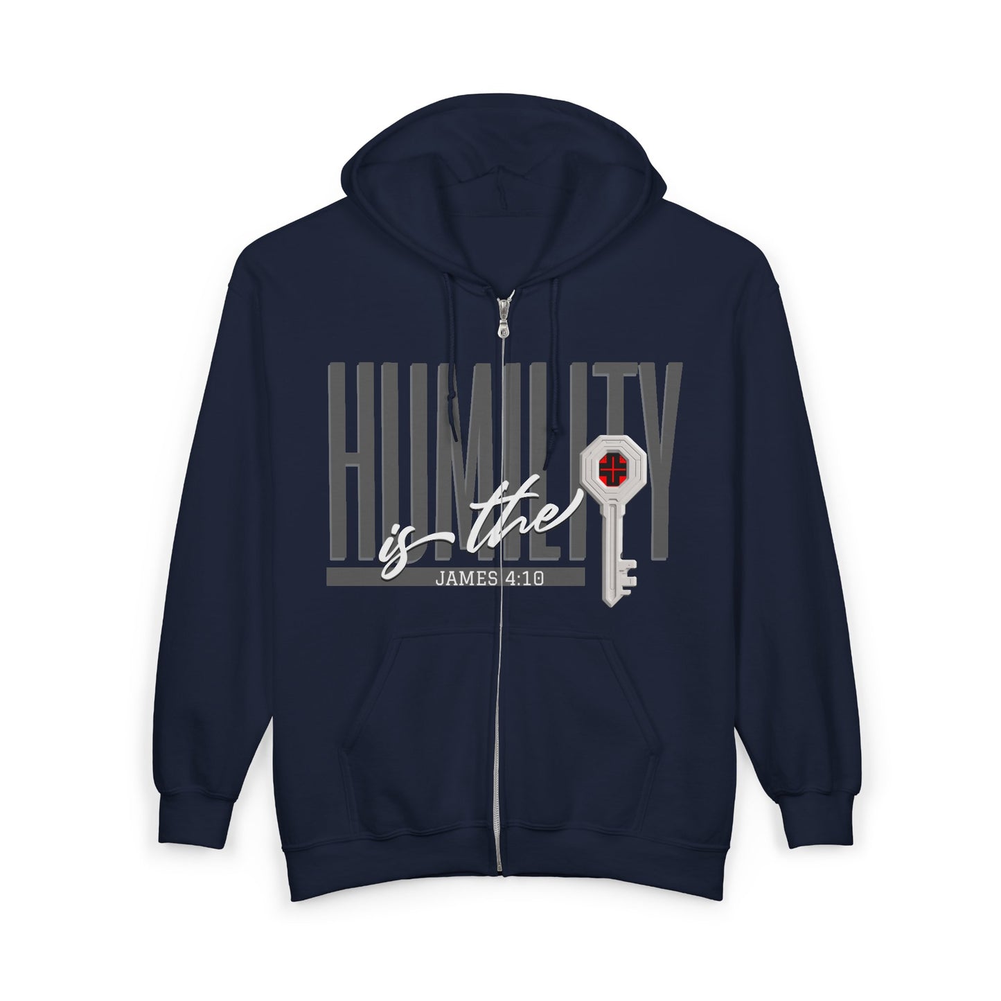 Humility Is The Key Zip Hoodie — Christian Faith Sweatshirt (James 4:10)