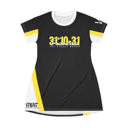 Black & Yellow Black Proverbs 31:10-31 T‑Shirt Dress — ‘God The Beginning And The End’— WoW — Words of Wisdom