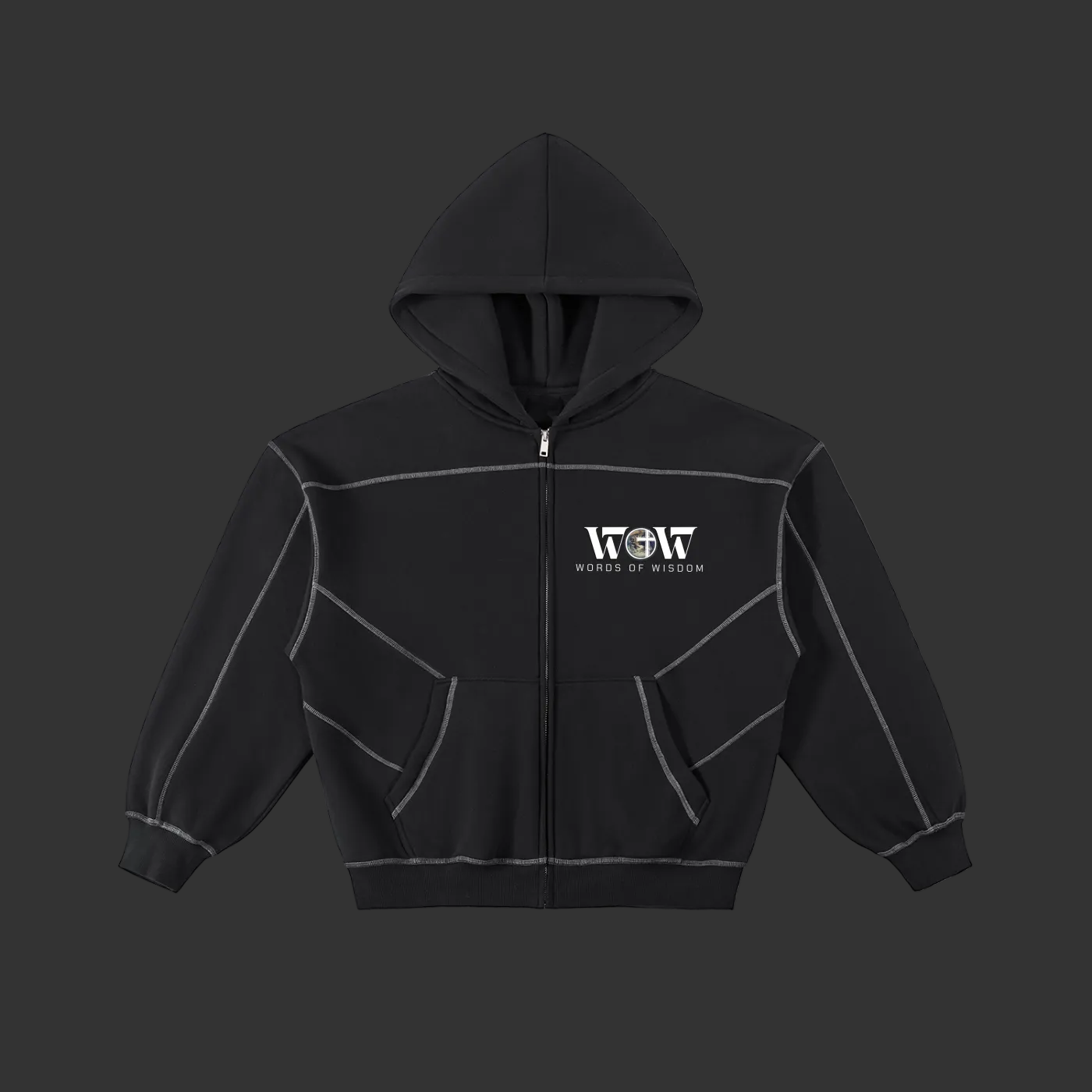 How We Win the Battle Contrast-Stitched Zip-Up Hoodie