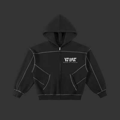 How We Win the Battle Contrast-Stitched Zip-Up Hoodie