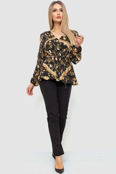 Блуза з квітковим принтом, колір чорно-коричневий, 244R2448 244R2448 фото
