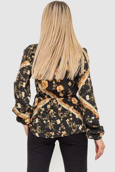 Блуза з квітковим принтом, колір чорно-коричневий, 244R2448 244R2448 фото