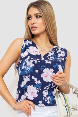 Блуза з квітковим принтом без рукавів, колір синьо-рожевий, 244R086 244R086 фото