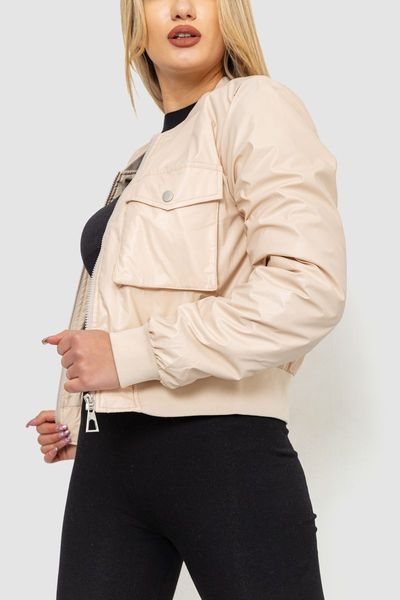 Куртка женская из экокожи короткая, цвет светло-бежевый, 186R097 186R097 фото