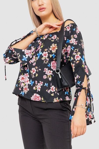 Блуза з квітковим принтом, колір чорний, 244R6001 244R6001 фото