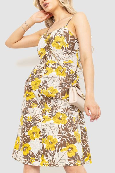 Жіночий сарафан з квітковим принтом, колір молочно-жовтий, 221R1932-6 221R1932-6 фото