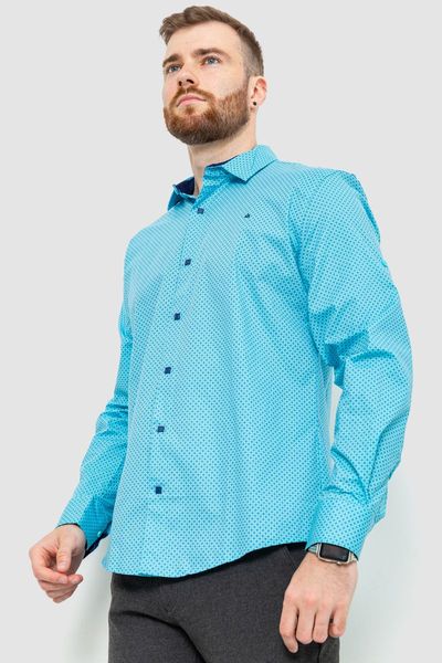 Сорочка чоловіча класична з принтом, колір бірюзово-синій, 214R7400 214R7400 фото