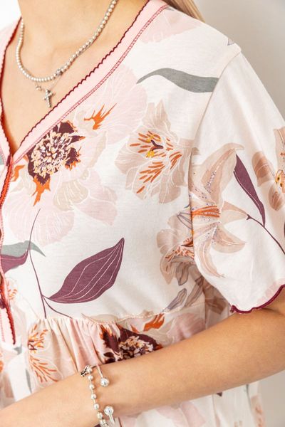 Нічна сорочка з квітковим принтом, колір пудрово-бежевий, 219RC-1111 219RC-1111 фото